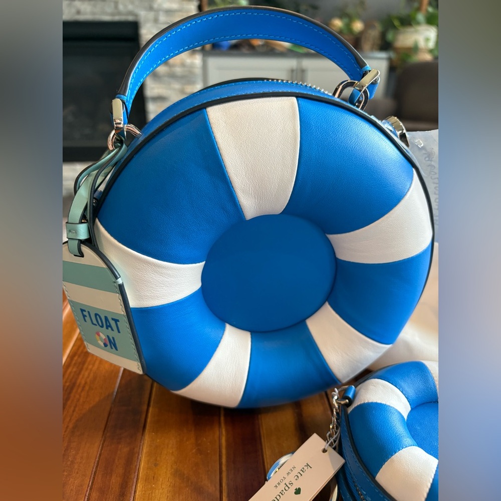 Kate Spade Splash Pool Float Crossbody Blue White Multi  Coin Purse Set Novelty - Picture 2 of 16